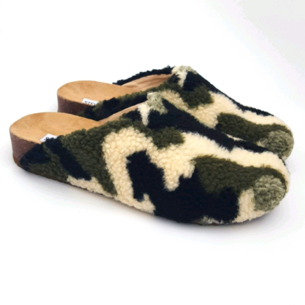 Steve Madden Vesa Size 9 M Mule Clog Footbed Shoes Faux Fur Camo